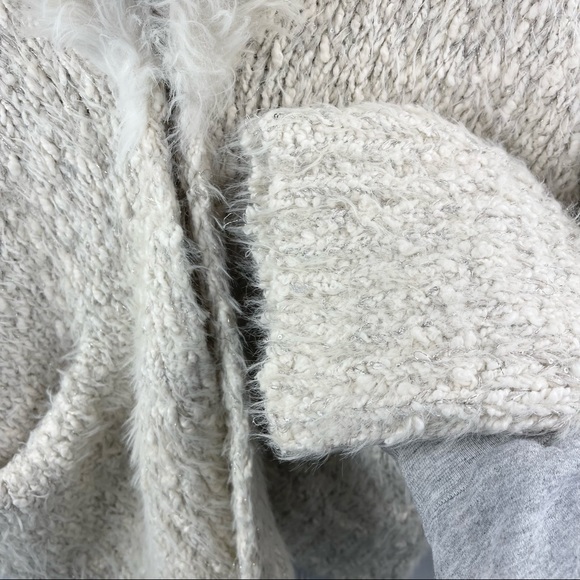 Anthropologie Sleeping On Snow Venla Fluffy Faux Fur Cardigan Cream Silver Med - Picture 11 of 15